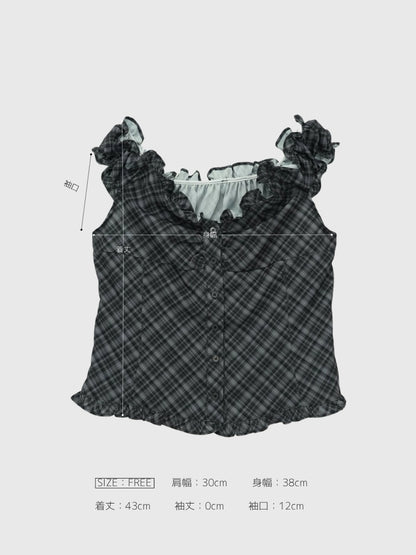 check frill sleeveless blouse