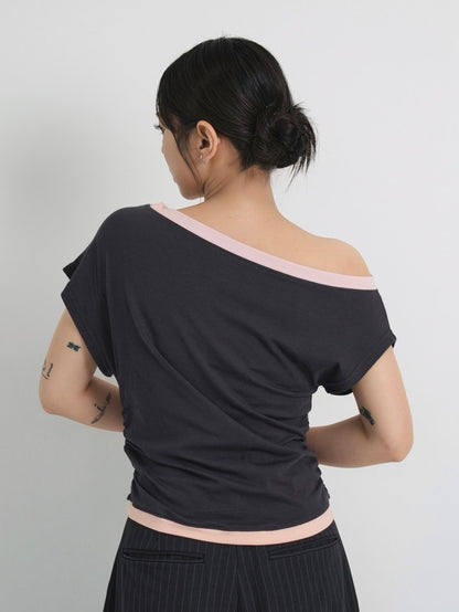 bicolor eyelet off shoulder tops