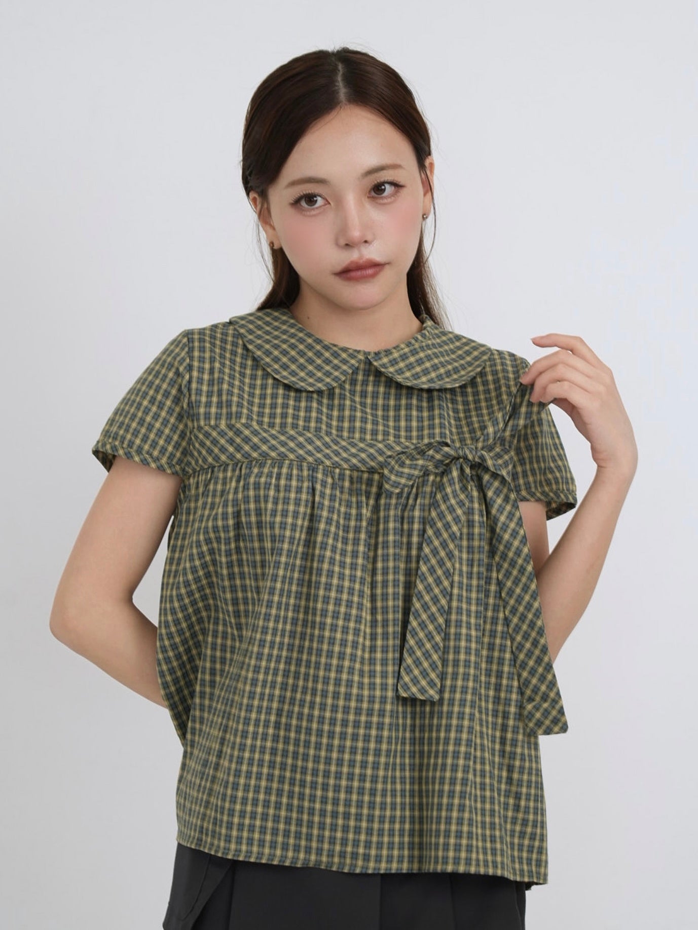 collar check blouse