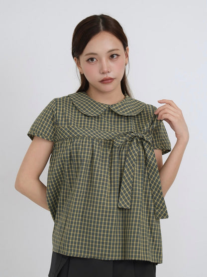 collar check blouse