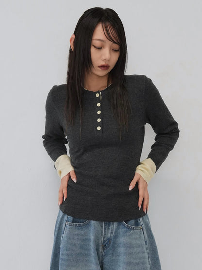bicolor button round tops