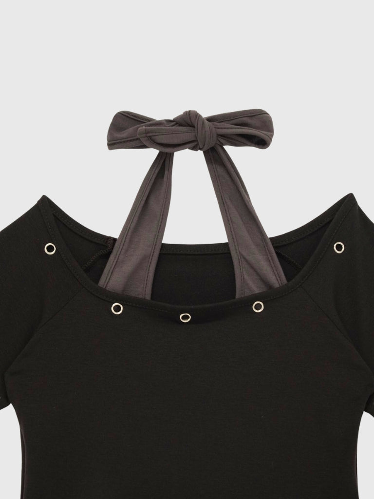eyelet halter layered tops