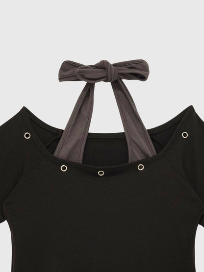eyelet halter layered tops