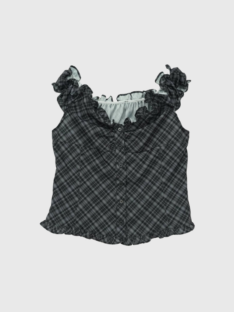 check frill sleeveless blouse