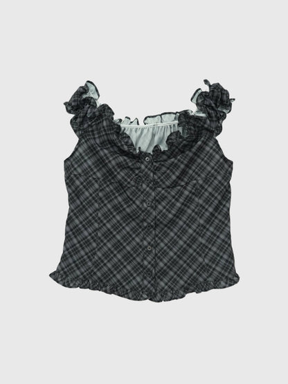 check frill sleeveless blouse