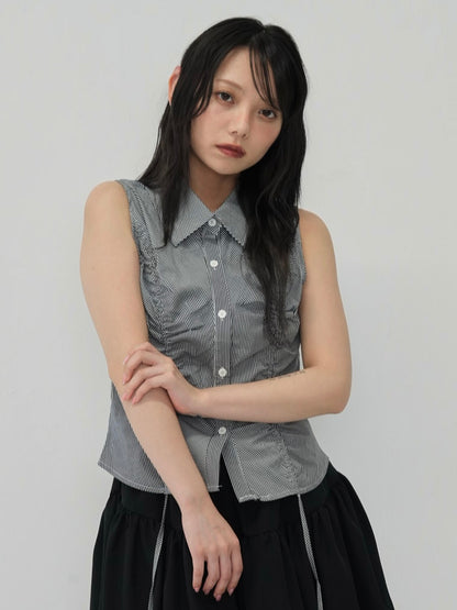 shirring check halter tops
