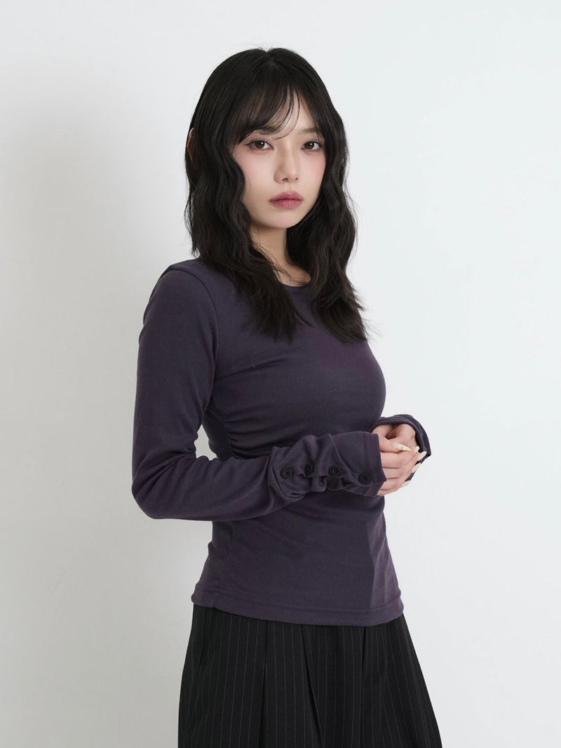 round neck button sleeve tops