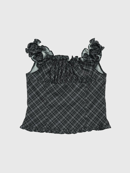 check frill sleeveless blouse