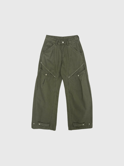 ‫low rise cargo pocket wide pants ‬