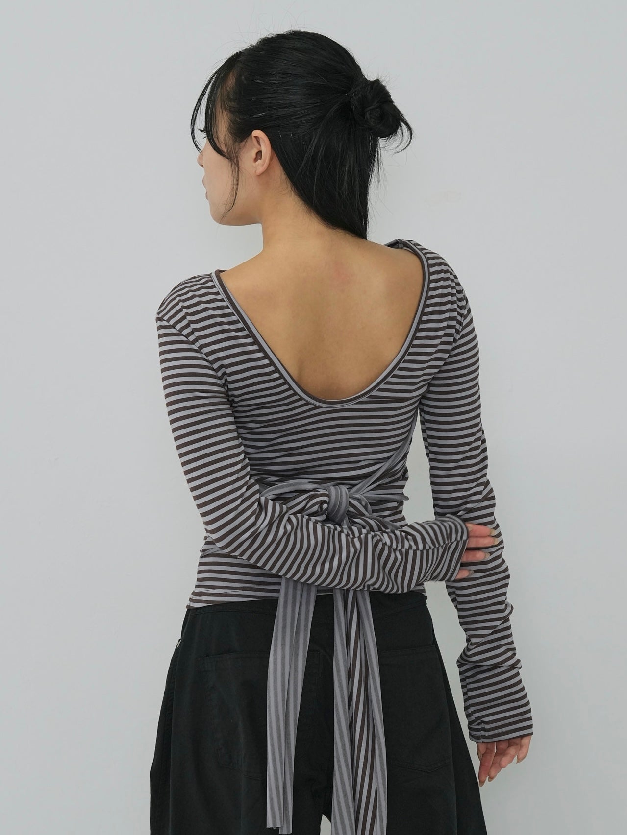 stripe waist wrap tops