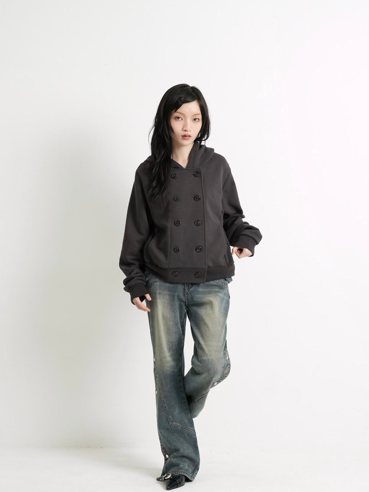 button front hooded jacket