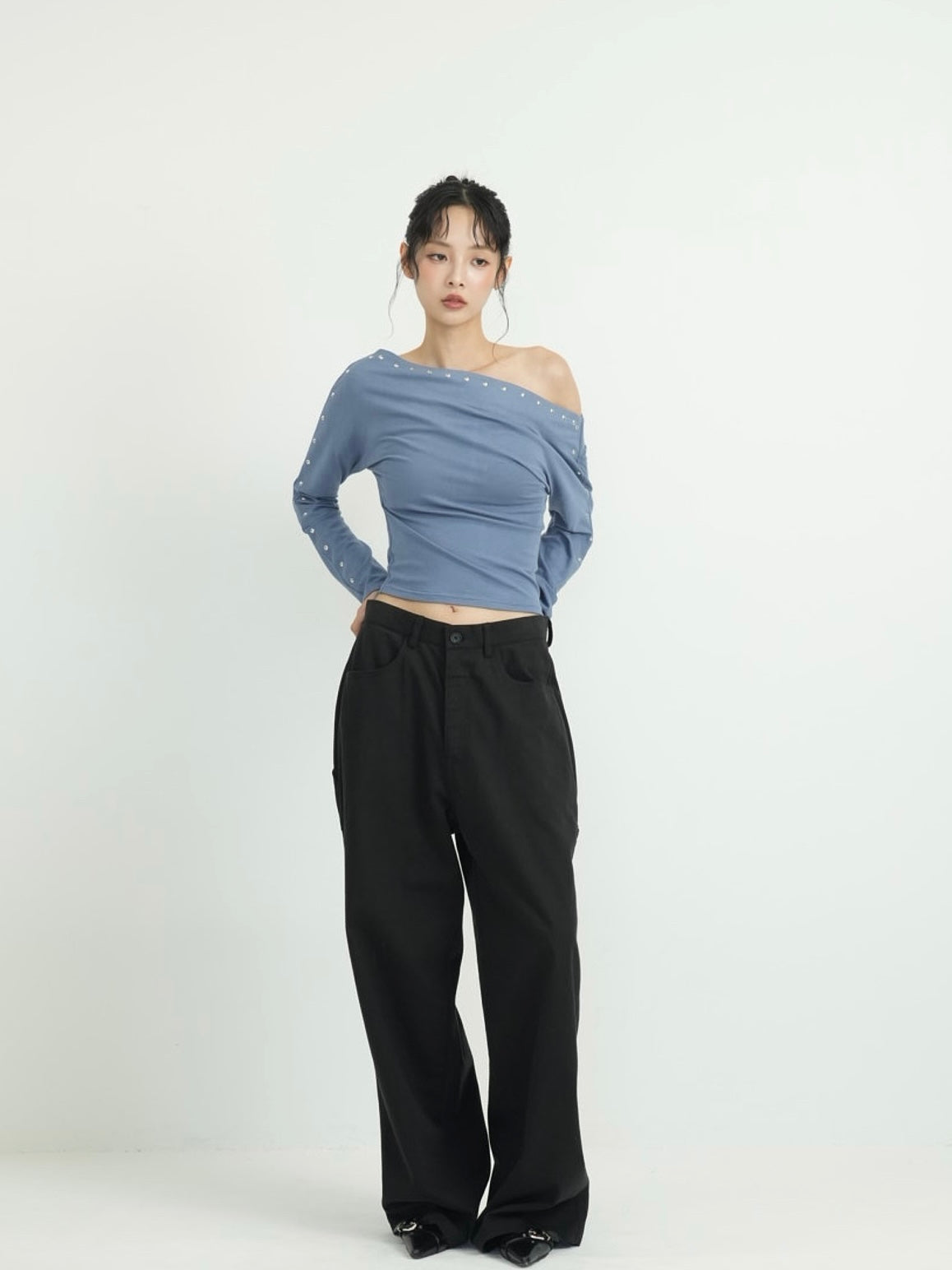studs detail off shoulder tops