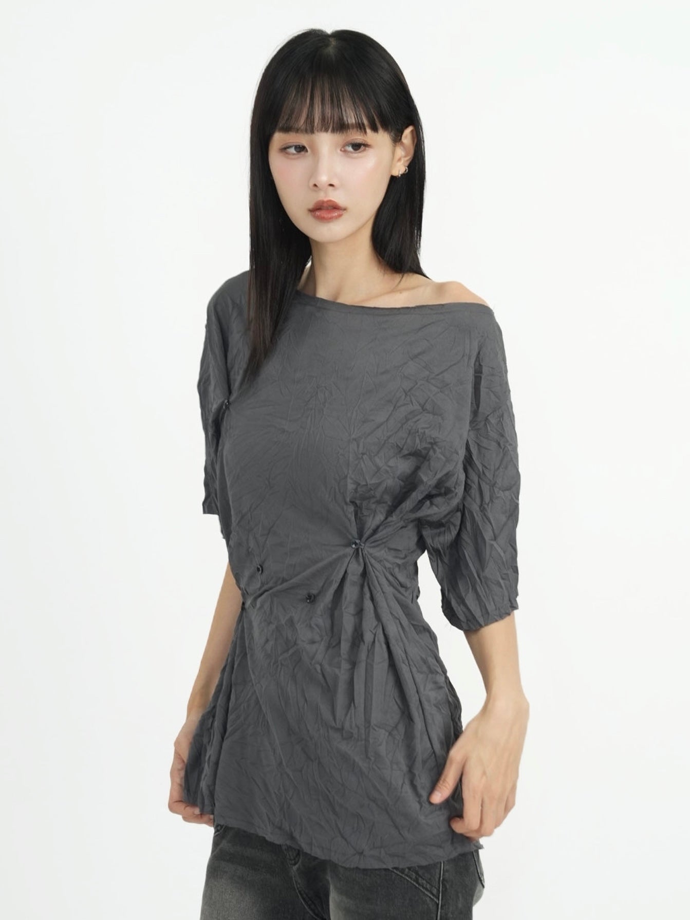 wrinkle adjustable button tops
