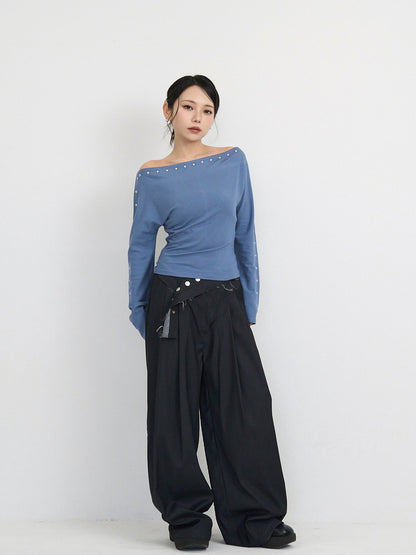 studs detail off shoulder tops