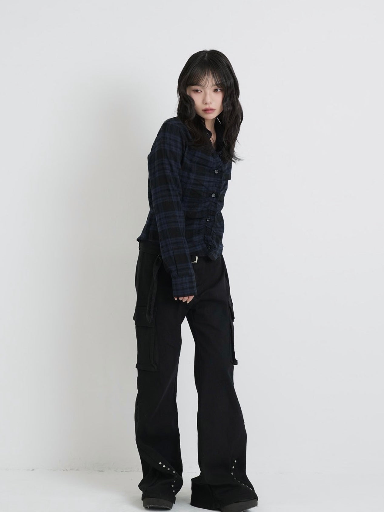 check frill blouse shirt