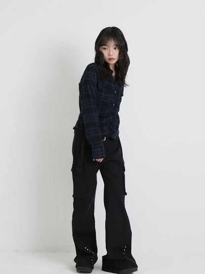 check frill blouse shirt