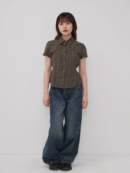 button sleeve check shirt