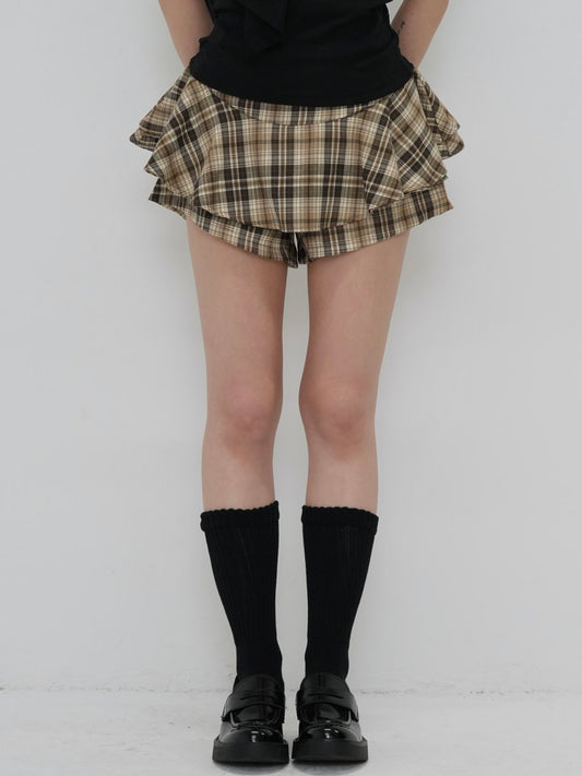 check frill mini skort