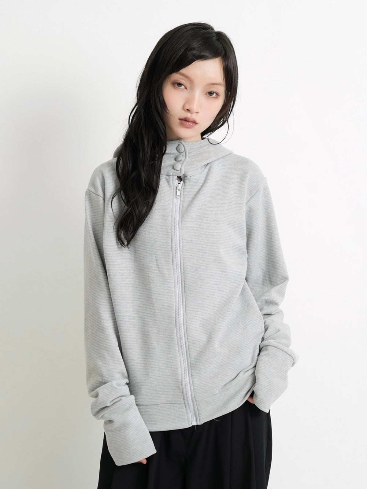 fleece zip button hood tops