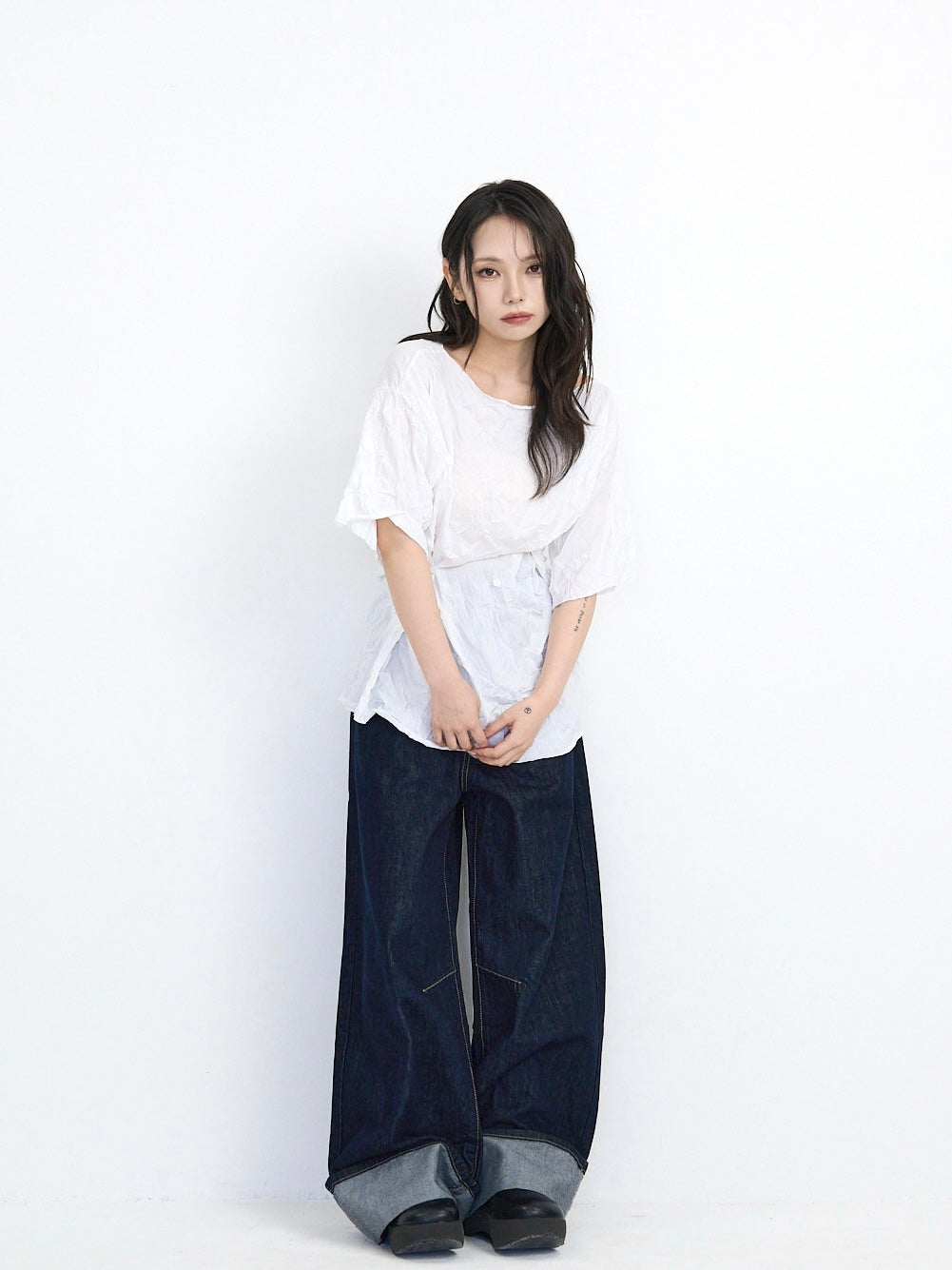 wrinkle adjustable button tops