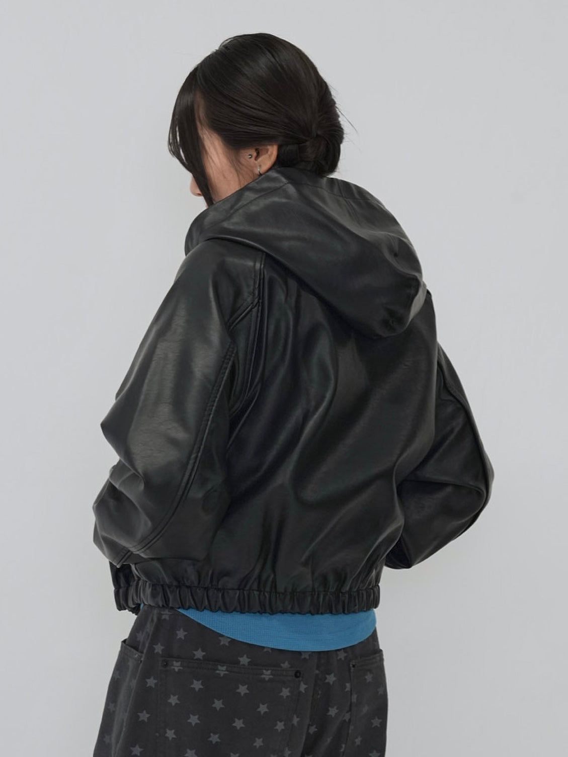 cropped hooded leather jacket