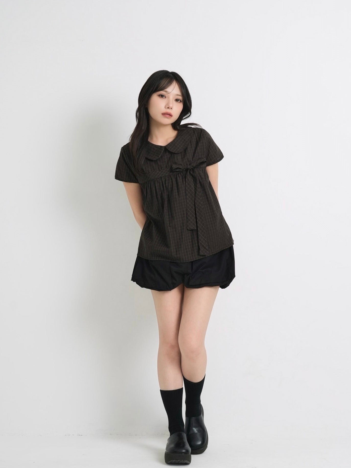 collar check blouse