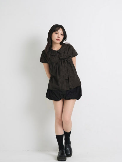 collar check blouse
