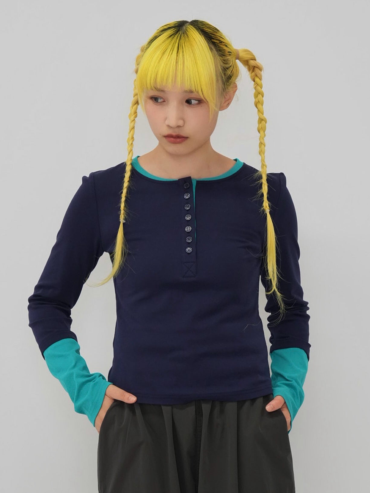 half button bicolor tops #3