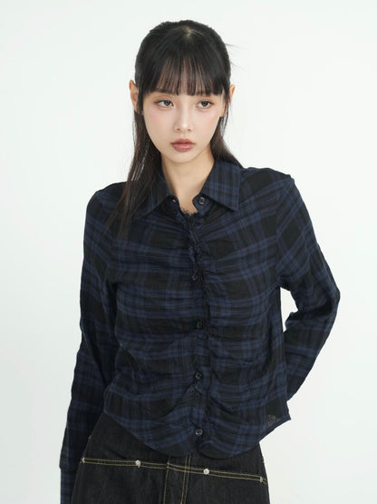 check frill blouse shirt
