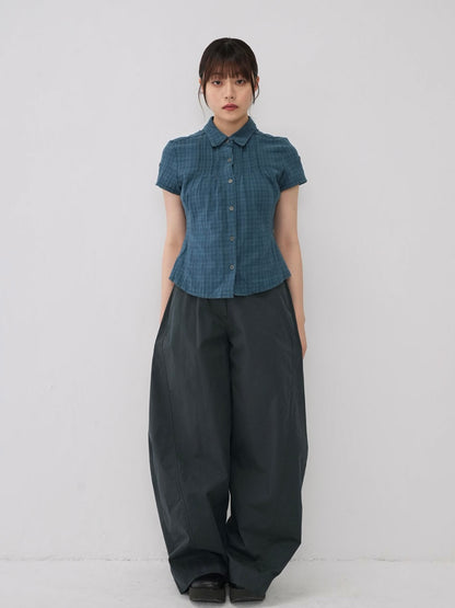 button sleeve check shirt