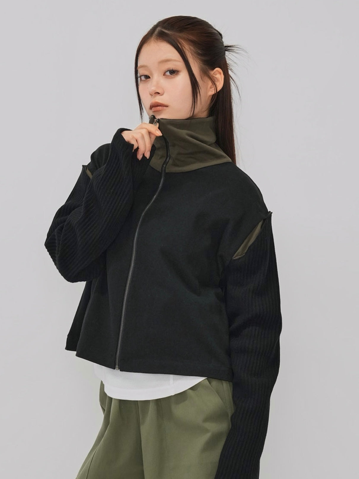 color block two way zip jacket