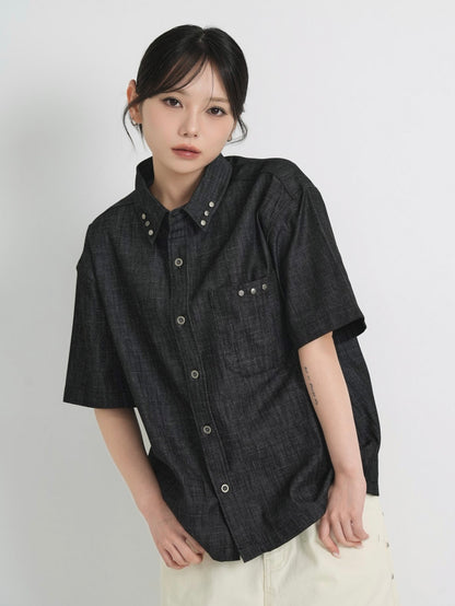 cropped stud denim shirt