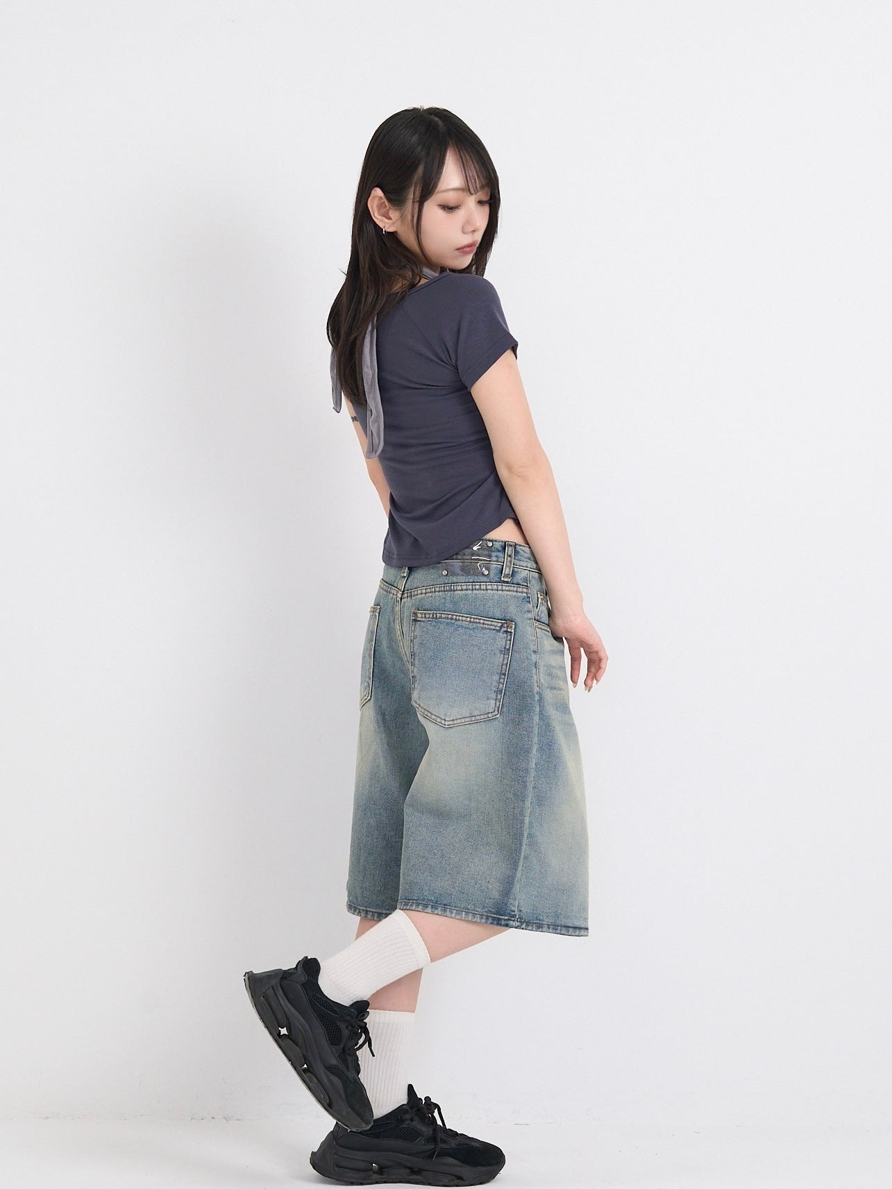 washed bermuda denim pants