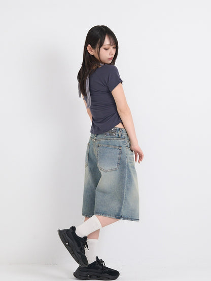 washed bermuda denim pants