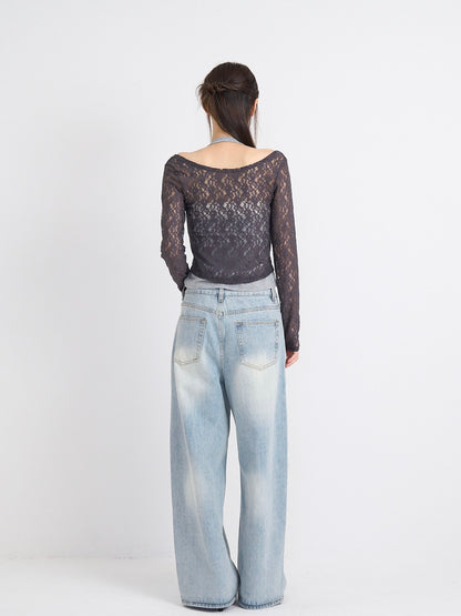 curved panel denim pants