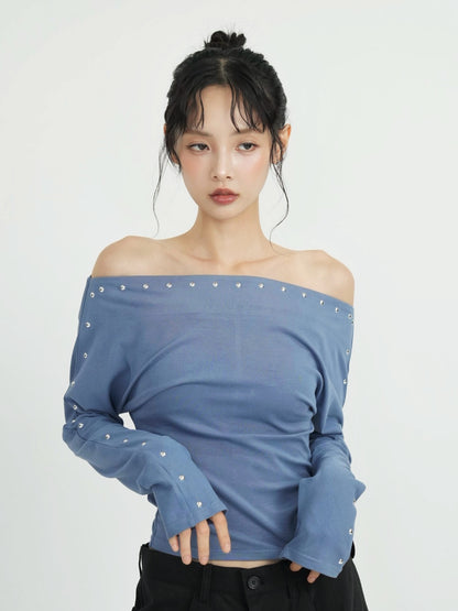 studs detail off shoulder tops