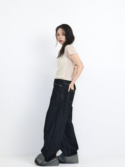 loose wide denim pants