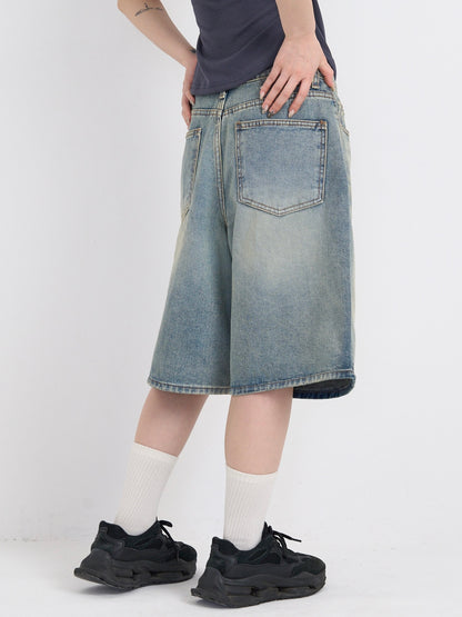 washed bermuda denim pants
