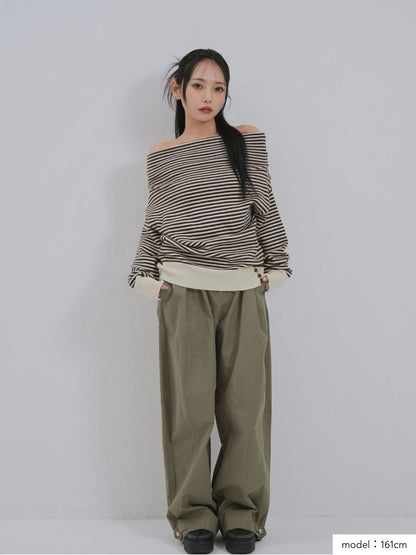 striped off shoulder knit