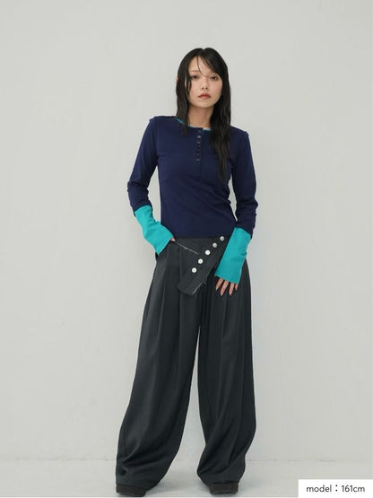 half button bicolor tops #3