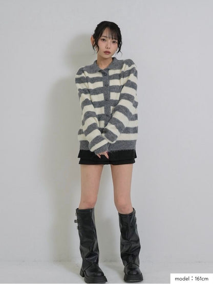 border color knit cardigan