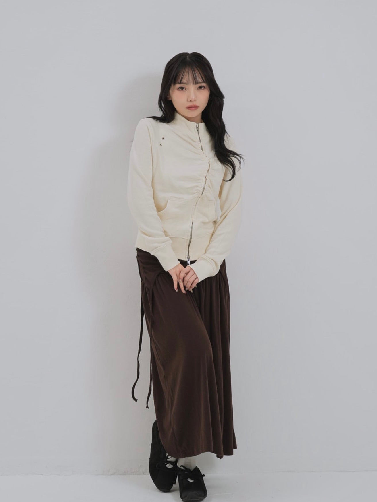 eyelet wave zip tops