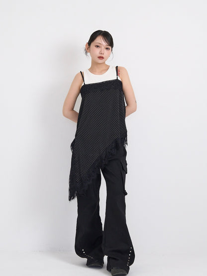 dot lace slip dress