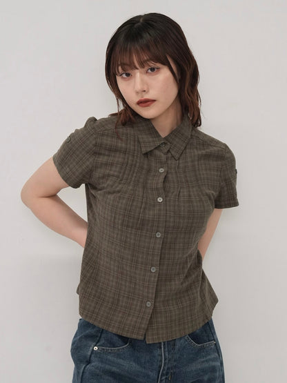 button sleeve check shirt