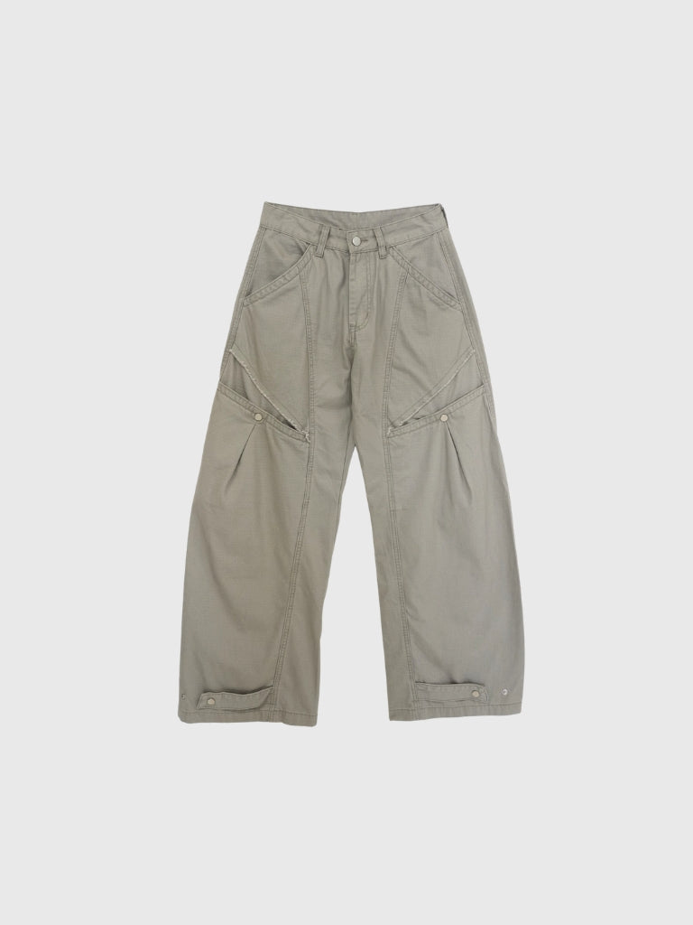 ‫low rise cargo pocket wide pants ‬