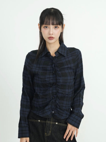 check frill blouse shirt
