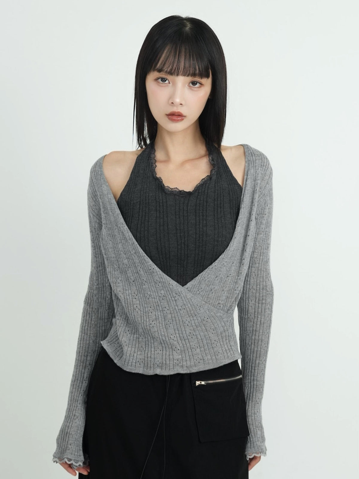 deep v neck cardigan