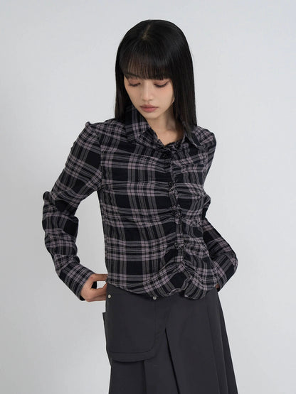 check frill blouse shirt