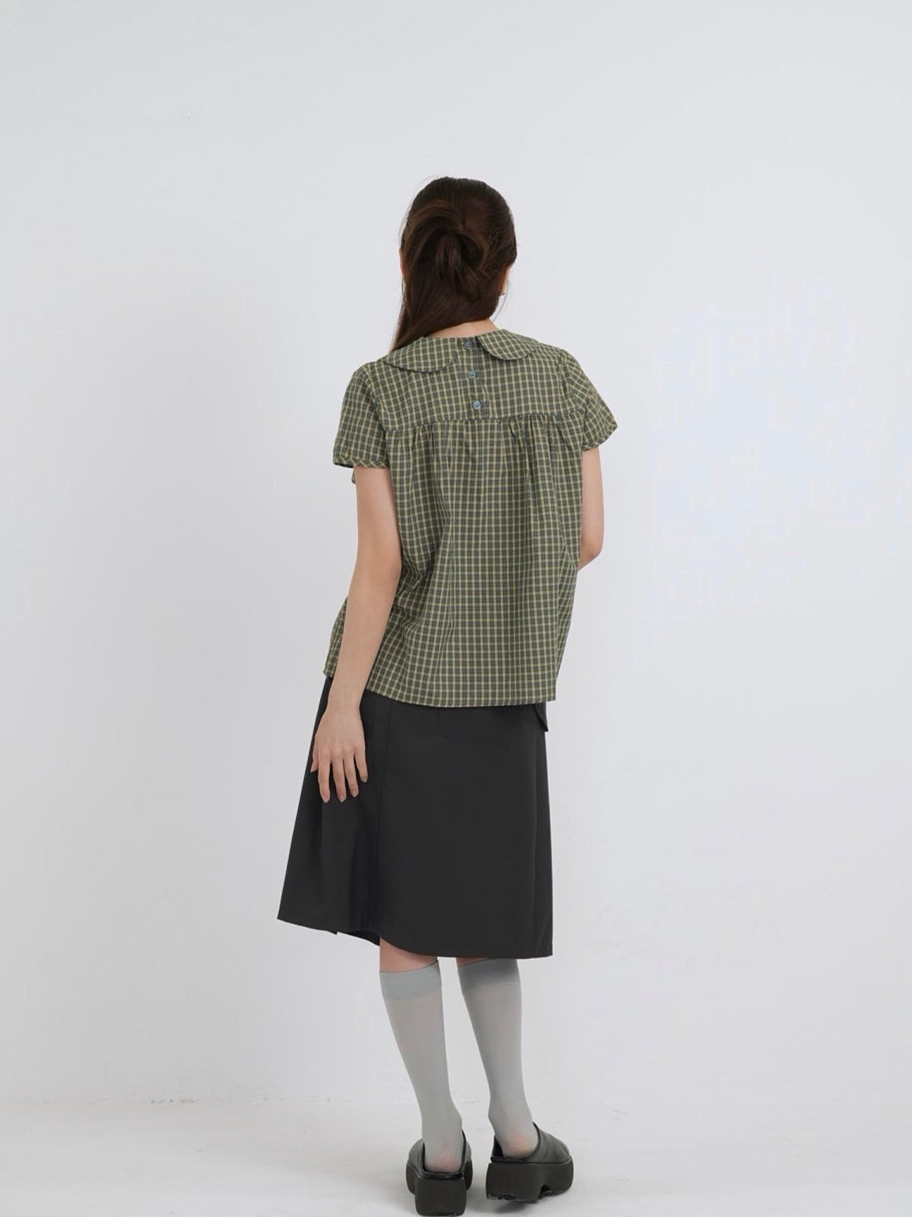 collar check blouse