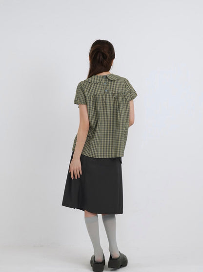 collar check blouse